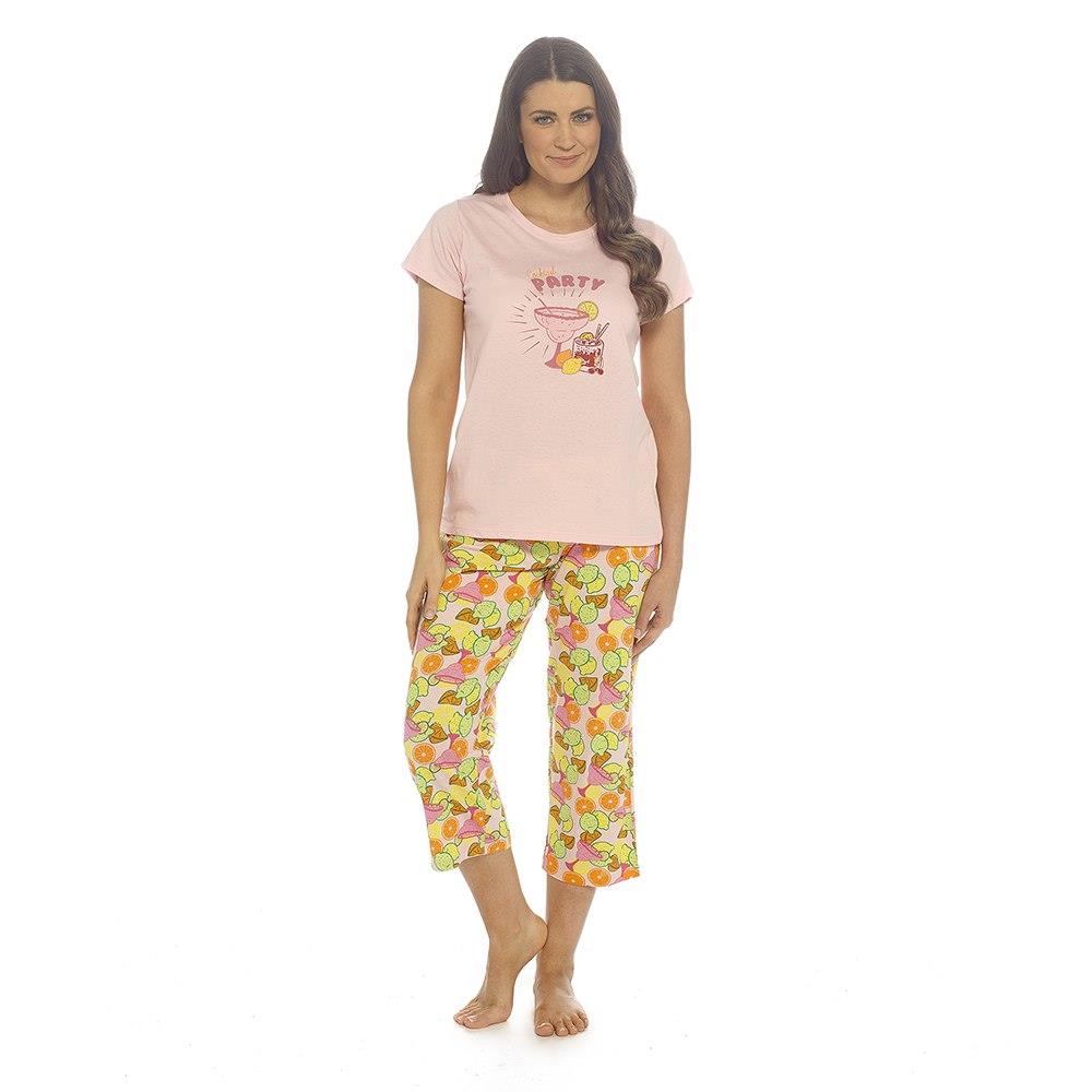 Ladies Cotton Pyjama Set with 3/4 Length Bottoms Short Sleeve T-Shirt Summer Set