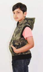 Kids Hooded Gilet Jacket Fleece Fabric No Sleeve Zipper Coat Boys Age 5-13 Year