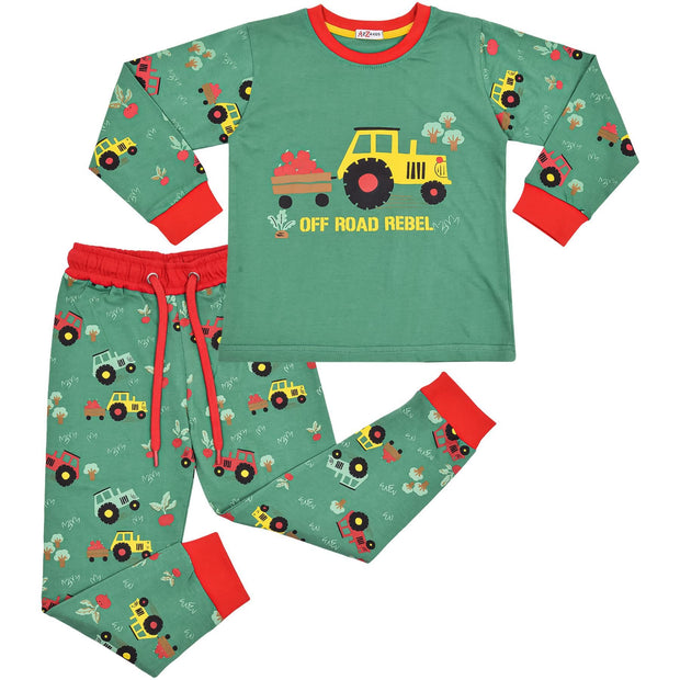 A2Z 4 Kids Tractor Pyjama Set Contrast Colour PJS Matching Top Bottom Green Pyjamas Comfy Loungewear Dress Up Outfit Gifts for Girls & Boys Age 2-13 Years