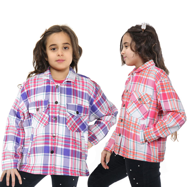 Kids Girls Checks Print Jackets Longline Fleece Collared Fashion Coat 5-13 Years