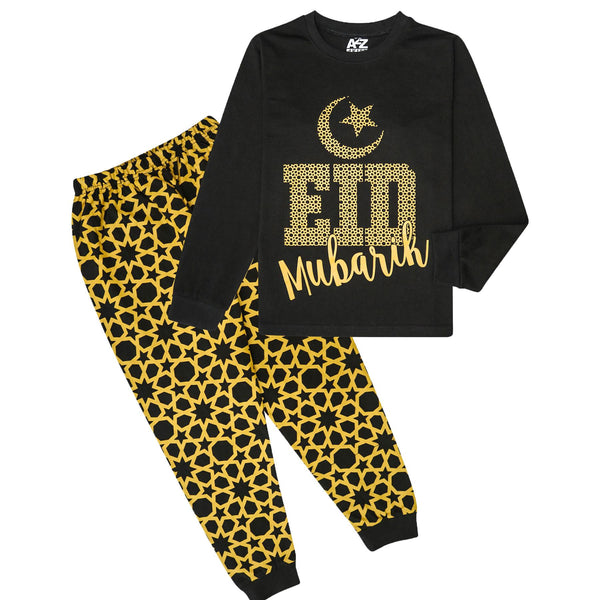 Kids Girls Childrens Black Eid PJS Pyjamas Sleepover 2 Piece Cotton Gift 2-13