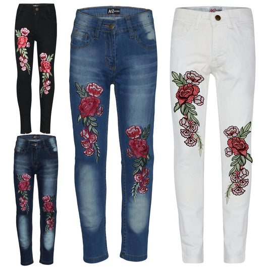 A2Z4 Kids Stretchy Jeans Embroidered Denim Comfortable Jeggings Pant 3-13 Years