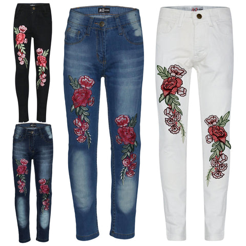 A2Z4 Kids Stretchy Jeans Embroidered Denim Comfortable Jeggings Pant 3-13 Years
