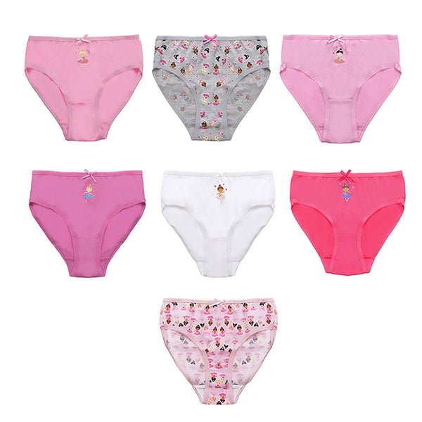 Kids Girls 7 Pack Ballerina Briefs Multipack Cotton Rich Kids Underwear Set