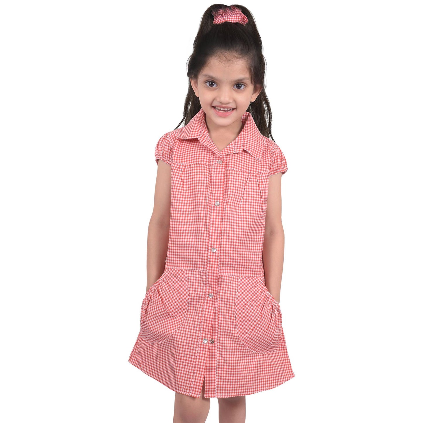 Kids Pack of 2 Girls Dress Breathable with Matching Scrunchies Age 3-14 Years