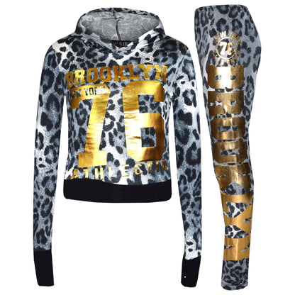 Girls Tops Kids Brooklyn 76 Hooded Crop Top & Legging Lounge Wear Set 7-13 Years