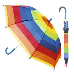 Kids Girl Stick Umbrella Monochromatic Rainbow Stripes Lightweight Brolly Canopy