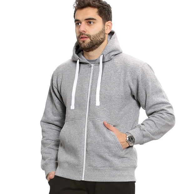 Mens Fleece Plain Zipper Hooded Long Sleeve Sweatshirt For Adults S-4XL