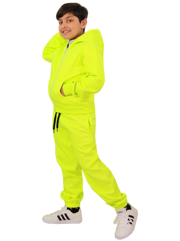 A2Z 4 Kids Boys Girls Plain Tracksuit Contrast Fleece Neon Green And Black Hoodie with Joggers Jogging Sweatpants Pants Sports Activewear Outfit Set For Girls Boys Age 5 6 7 8 9 10 11 12 13 Years