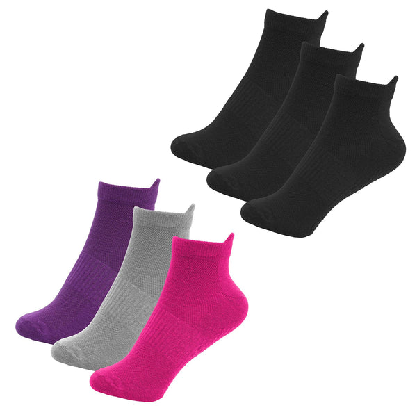 Ladies Trainer Socks with Non Slip Gripper Pack of 3 Cotton Women Gym Yoga Socks