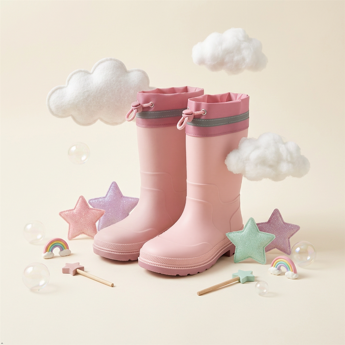 Kids Waterproof Wellington  PVC Rain Wellies Adjustable Warm Lined Non Slip Sole