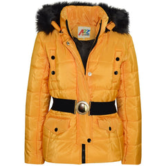 Kids Girls Puffer Jackets Faux Fur Hooded Zipped Belted Coats Age 5-13 Years