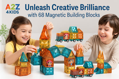 A2Z 4 Kids 68PCS Magnetic Building Blocks 3D Construction Set for Kids Ages 3-8+