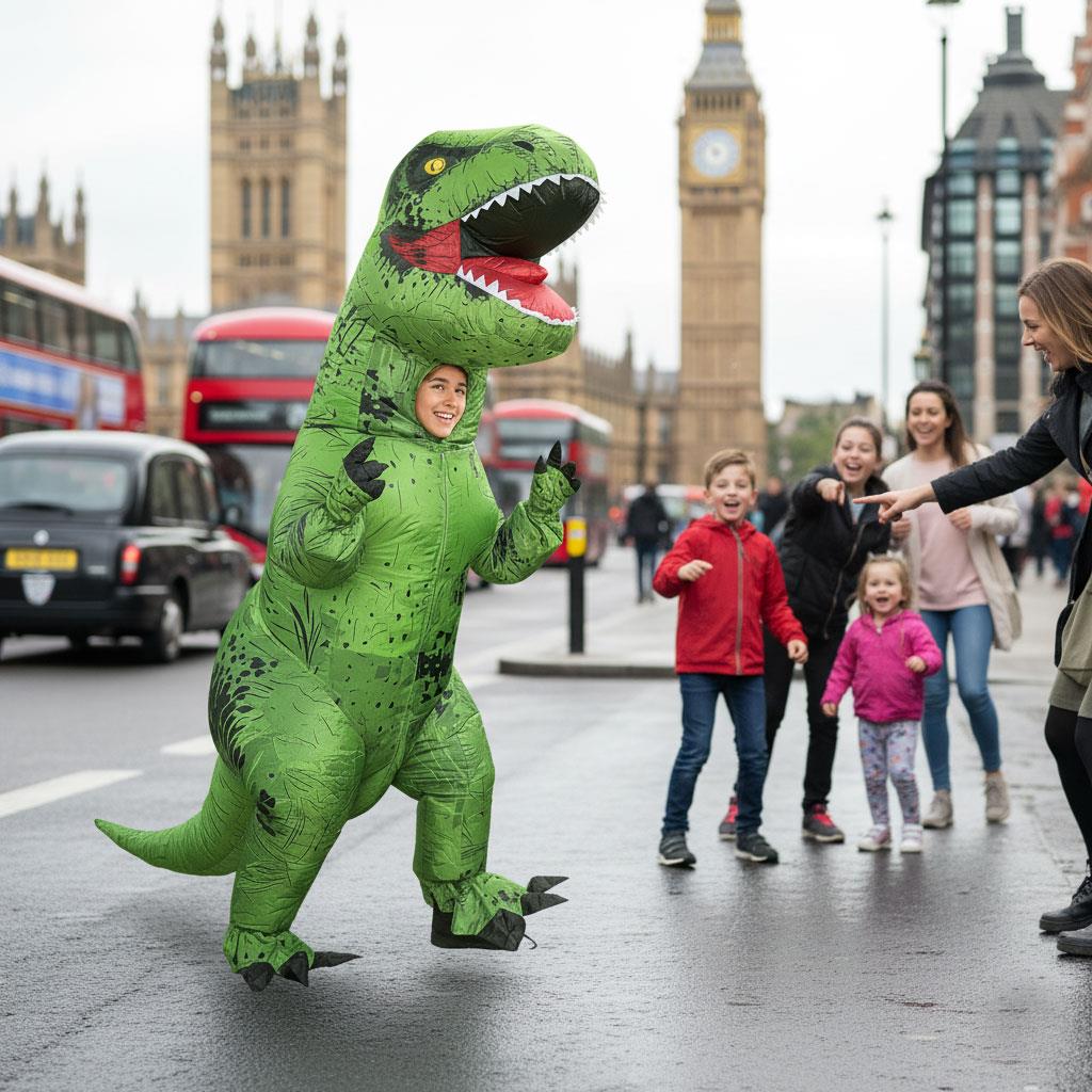 Inflatable Dinosaur Costume Boys Girls Halloween Fancy Dress Age 8-12 to 12-14