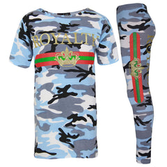 Girls Tops Kids Royalty Camouflage T Shirt Top & Legging Loungewear Set 7-13 Yr