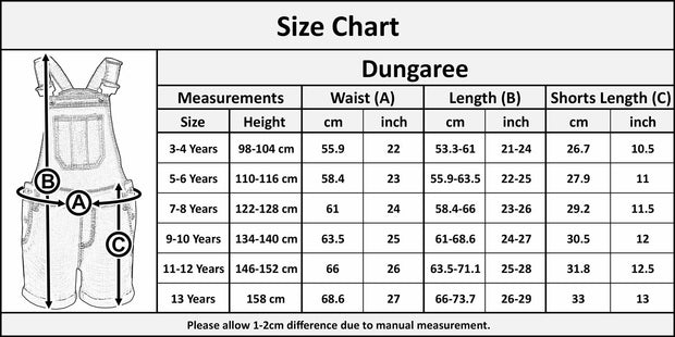 Kids Girls Denim Stretch Dungaree Shorts Jumpsuit Playsuit All In One 7-13 Years