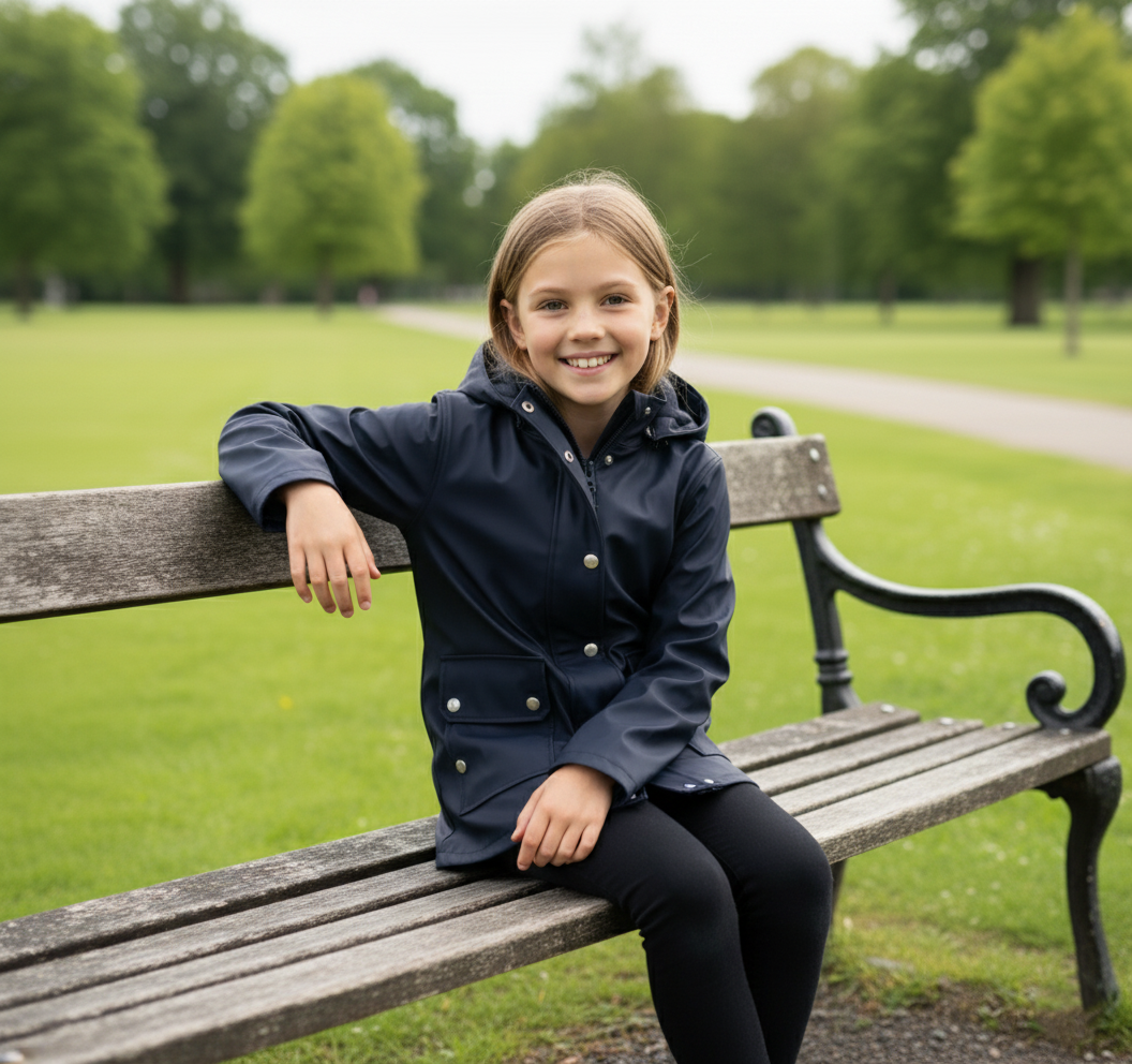 PU Raincoat Jacket Windbreaker Waterproof Parka Hooded For Girls Boys Age 5-13 Years