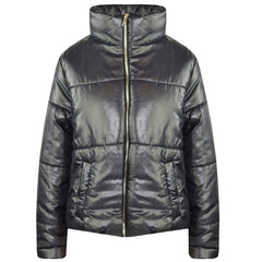 Girls Jacket Kids Wetlook Cropped Padded Quilted Puffer Bubble Jackets Coat 5-13