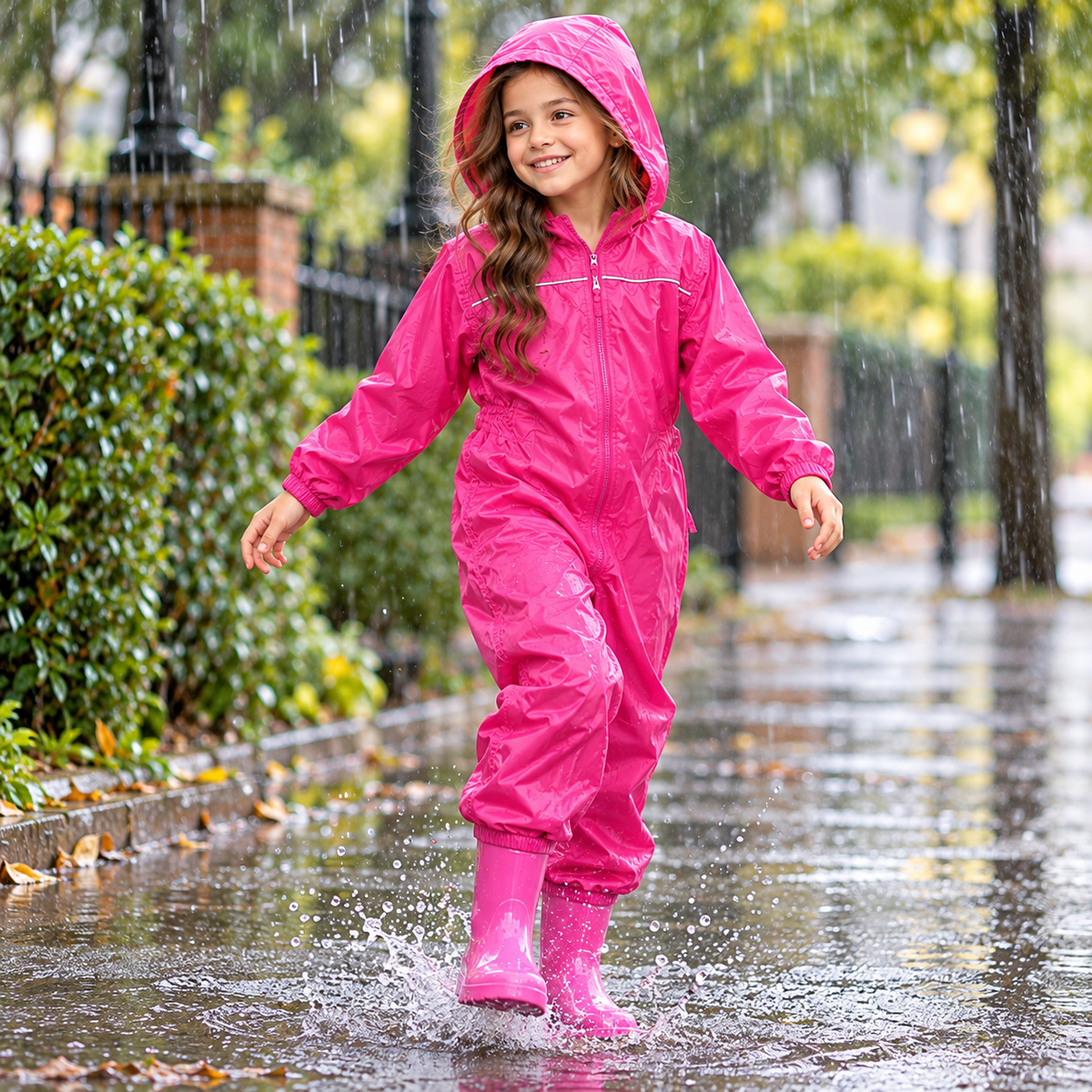 Girls Boys Raincoat Kids Puddle Suit Rainwear Waterproof Hooded Rainsuit 2-13 Yr