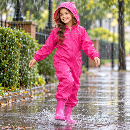 Girls Boys Raincoat Kids Puddle Suit Rainwear Waterproof Hooded Rainsuit 2-13 Yr