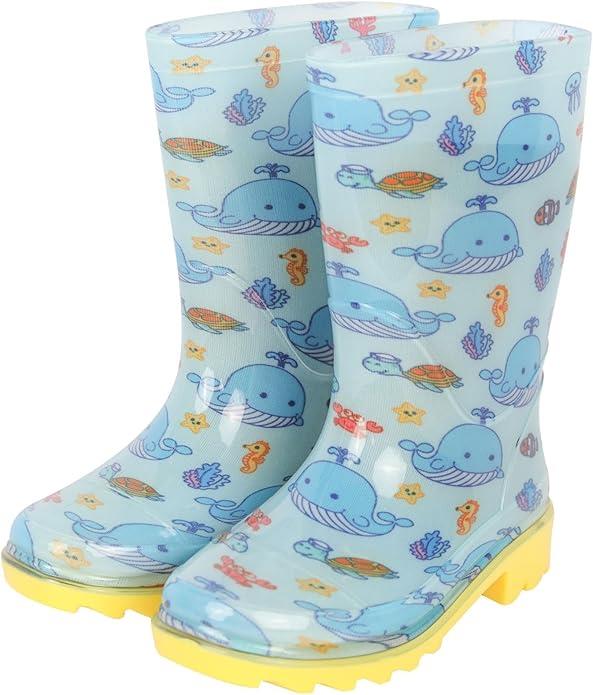 A2Z 4 Kids Boys Girls Wellington Boots PVC Wellies Cute Ocean Whale Print Shoes