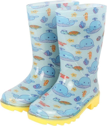 A2Z 4 Kids Boys Girls Wellington Boots PVC Wellies Cute Ocean Whale Print Shoes