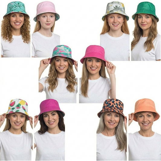 Womens Reversible Bucket Hat Summer Foldable Sun Hat UV Protection For Camping