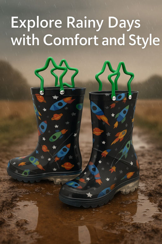 A2Z 4 Kids Boys Girls Wellington Boots Space Rocket Wellies PVC Waterproof Shoes