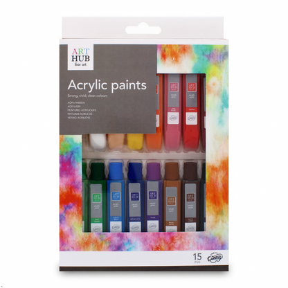 A2Z 15 Pack Acrylic Paint Set 10ml Assorted Colours Art Craft Canvas Wood Paints