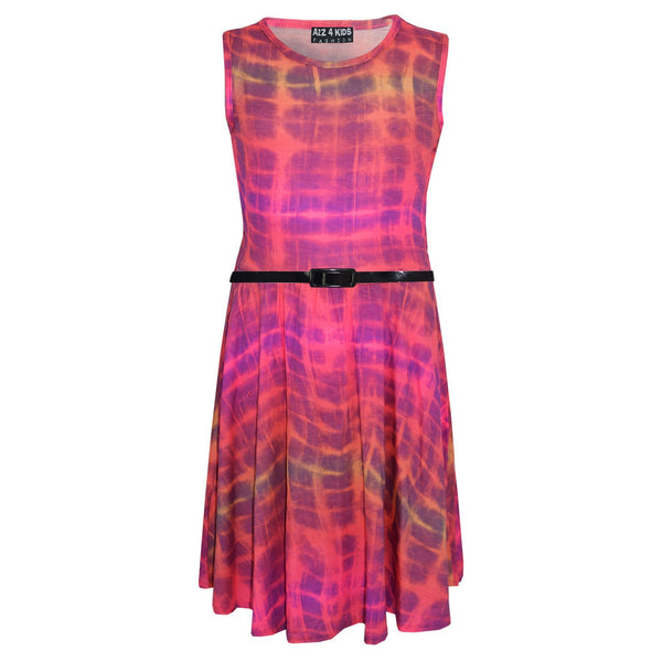 Girls Skater Dress Kids Tie & Dye Print Summer Party Dresses New Age 7-13 Years