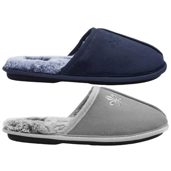 Mens Memory Foam Mule Slippers Quilted Puffa Fleece Lined Slip-On House Shoes