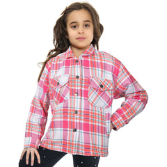 Kids Girls Checks Print Jackets Longline Fleece Collared Fashion Coat 5-13 Years