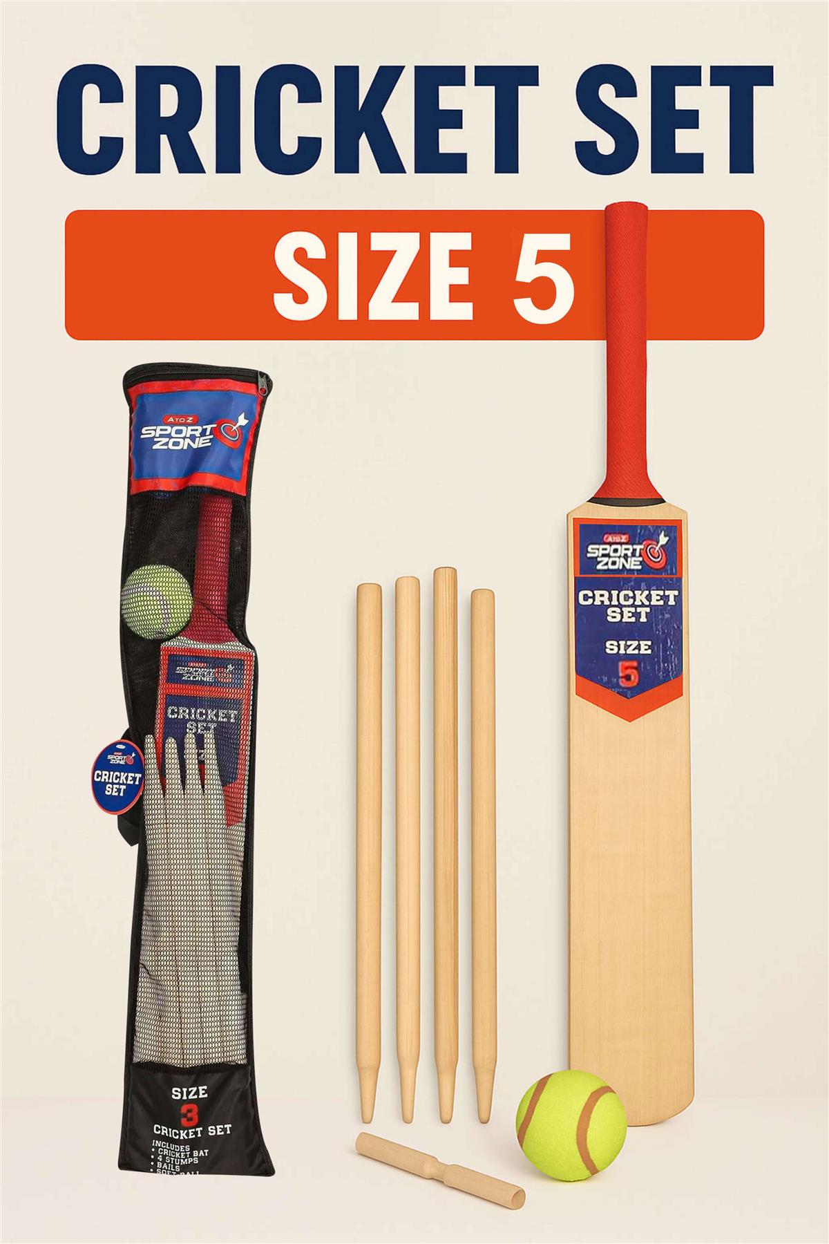 Cricket Set Wooden Bat/Stumps/Bails And Soft Ball Size 5 Game Set With Carry Bag