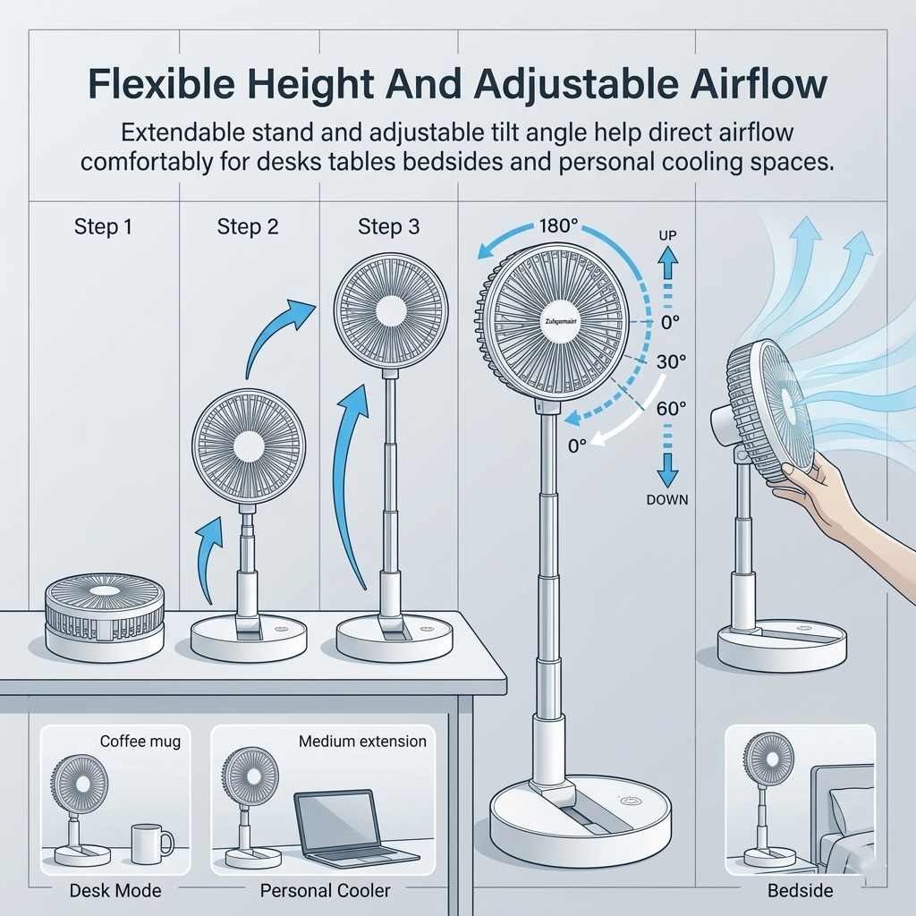 8 Inch USB Foldable Desk Fan Portable White Cooling Fan with Adjustable Height