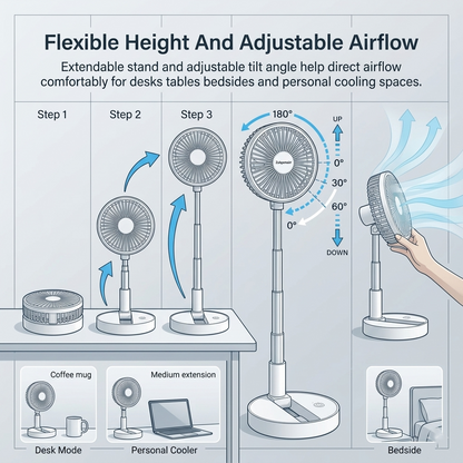 8 Inch USB Foldable Desk Fan Portable White Cooling Fan with Adjustable Height