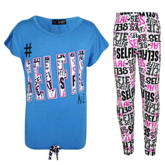 Kids Girls #Selfie T Shirt Top & Fashion Selfie Graffiti Legging Set 7-13 Years