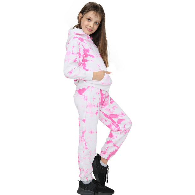 A2Z 4 Kids Girls Tracksuit Designer's Tie Dye Print Fleece Pink Hooded Zip Up Hoodie & Bottom Jogging Suit Joggers Age 5 6 7 8 9 10 11 12 13 Years