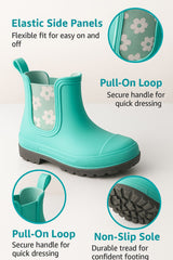 A2Z 4 Kids Girls Waterproof Chelsea Rain Boots Floral Side Panels PVC Wellies