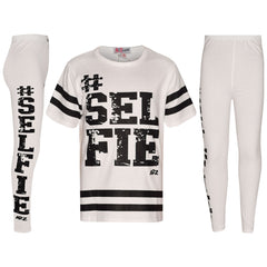 Girls Top Kids Designer's #Selfie Fashion T Shirt Top & Legging Set 7-13 Years
