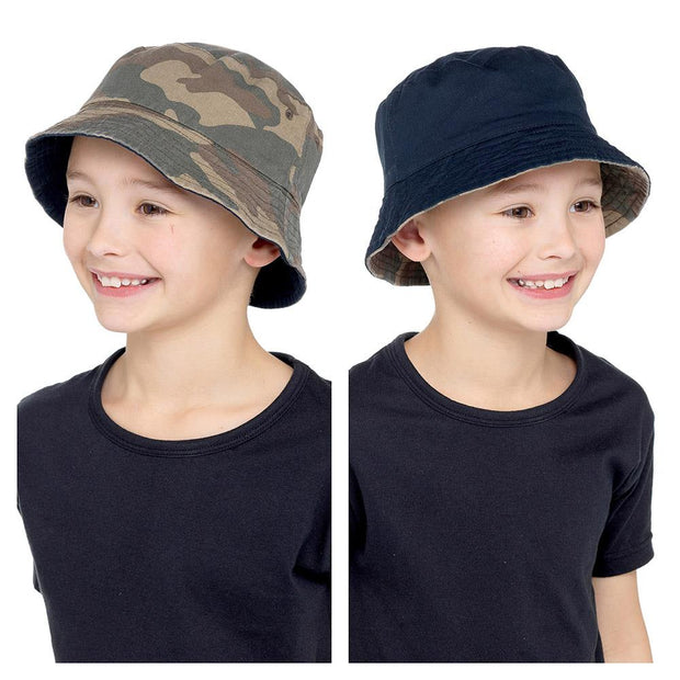 Kids Reversible Bucket Hat Summer Foldable Cotton Sun Protection Hiking Hat