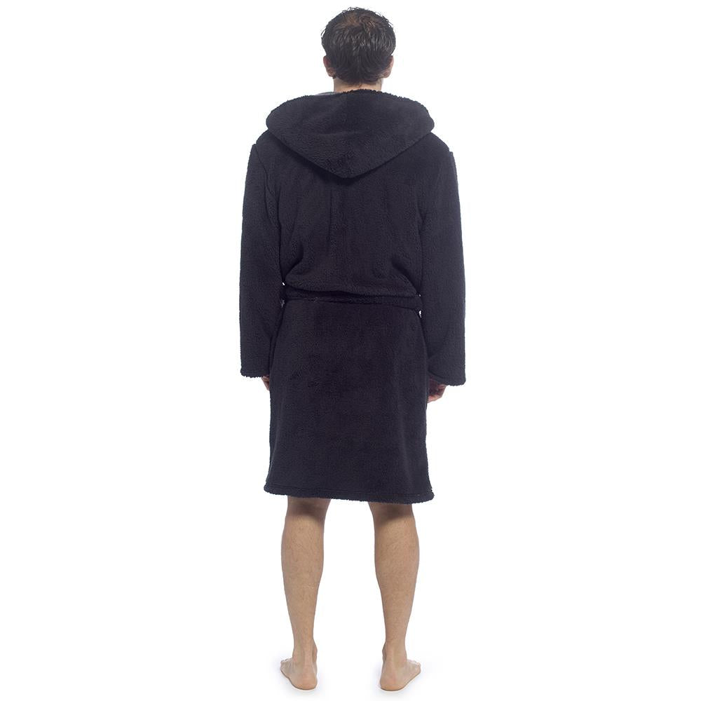 A2Z Mens Sherpa Fleece Hooded Robe Soft Warm Fluffy Bathrobe Cosy Loungewear