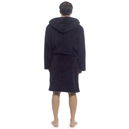 A2Z Mens Sherpa Fleece Hooded Robe Soft Warm Fluffy Bathrobe Cosy Loungewear
