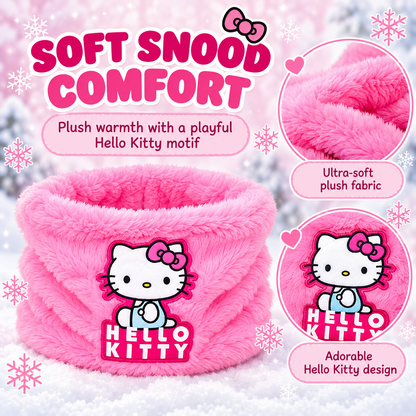 Hello Kitty Girls Hat Gloves Snood Set Pink Winter Neck Warmer Kids One Size