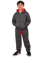 A2Z 4 Kids Plain Tracksuit Charcoal And Red Contrast Fleece Hoodie with Joggers Jogging Sweatpants Pants Sports Activewear Outfit Set For Childrens Girls Boys Age 5-13 Years