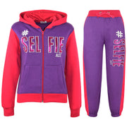 A2Z 4 Kids #SELFIE Tracksuit Sequin Embroidered Purple & Pink Hoodie with Jogger Sweatpants Sports Casual Fashion Activewear Set Girls Boys Childrens Age 5-13 years