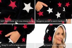 A2Z Ladies Oversized Hoodie Blanket Stars Sherpa Soft Fleece Hooded One Size