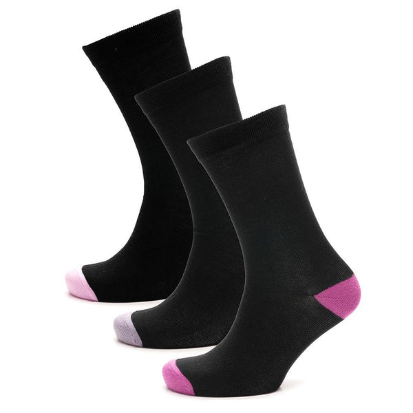 Ladies 3 Pack Black Heel & Toe Pattern Stripe Spot Novelty Drinks Cakes Design