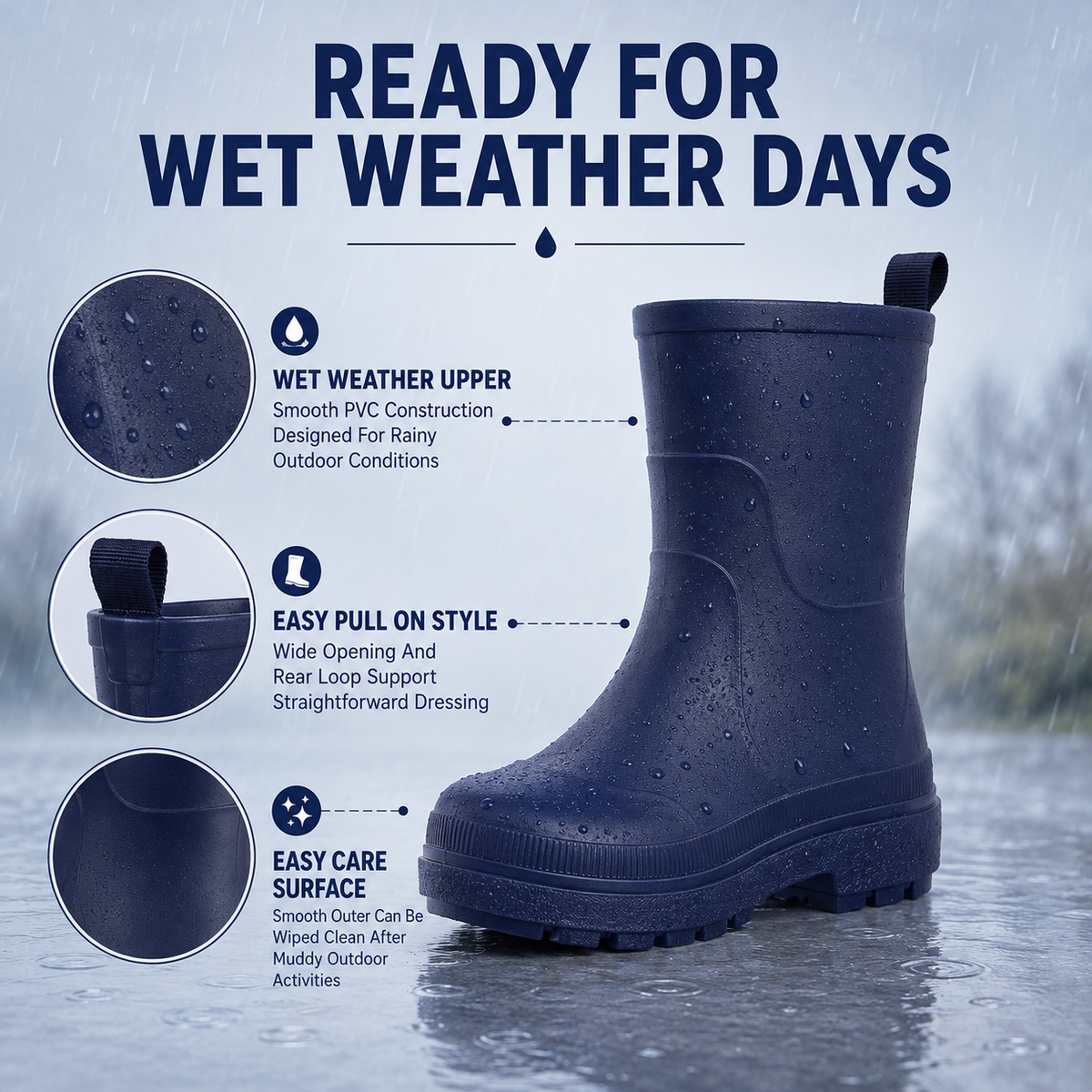 Kids Girls Wellington Wellies Non-Slip Waterproof Lightweight Rain Boots