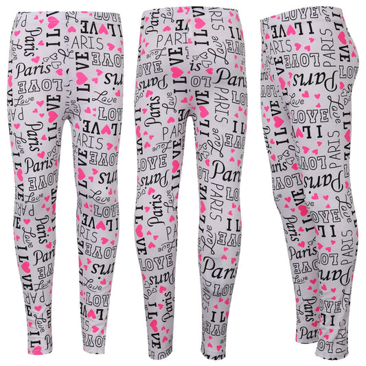 Kids Girls Legging I Love Paris Print Trendy Fashion Dance Party Summer Leggings