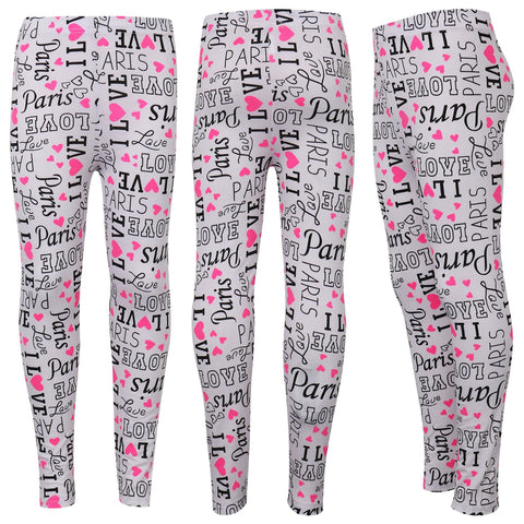 Kids Girls Legging I Love Paris Print Trendy Fashion Dance Party Summer Leggings